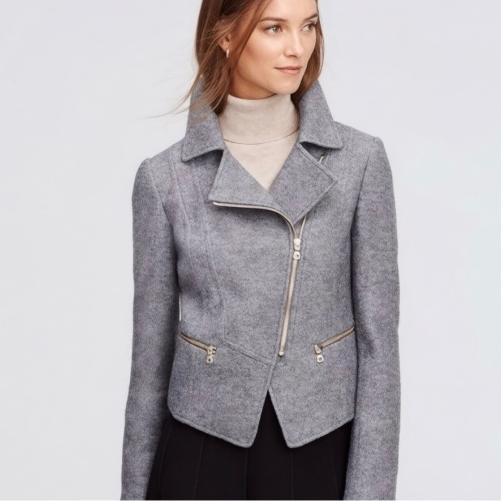 ANN TAYLOR Moto Zipper Wool Gray Jacket - Size Medium